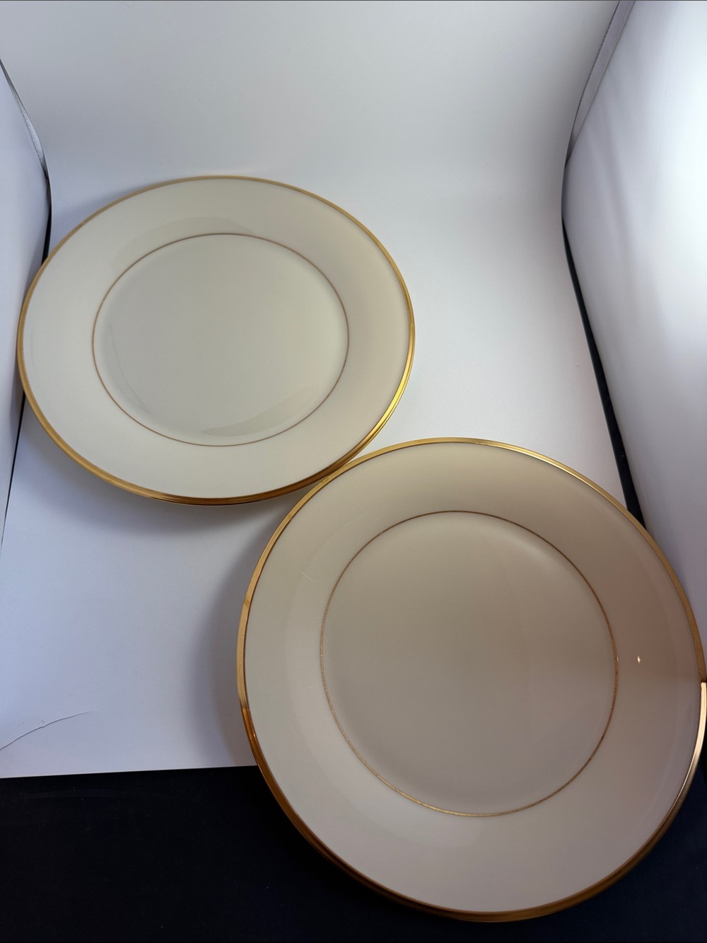 Lenox Eternal Dinner Plates 10 1/2” Gold Trim Ivory made in USA set of 2